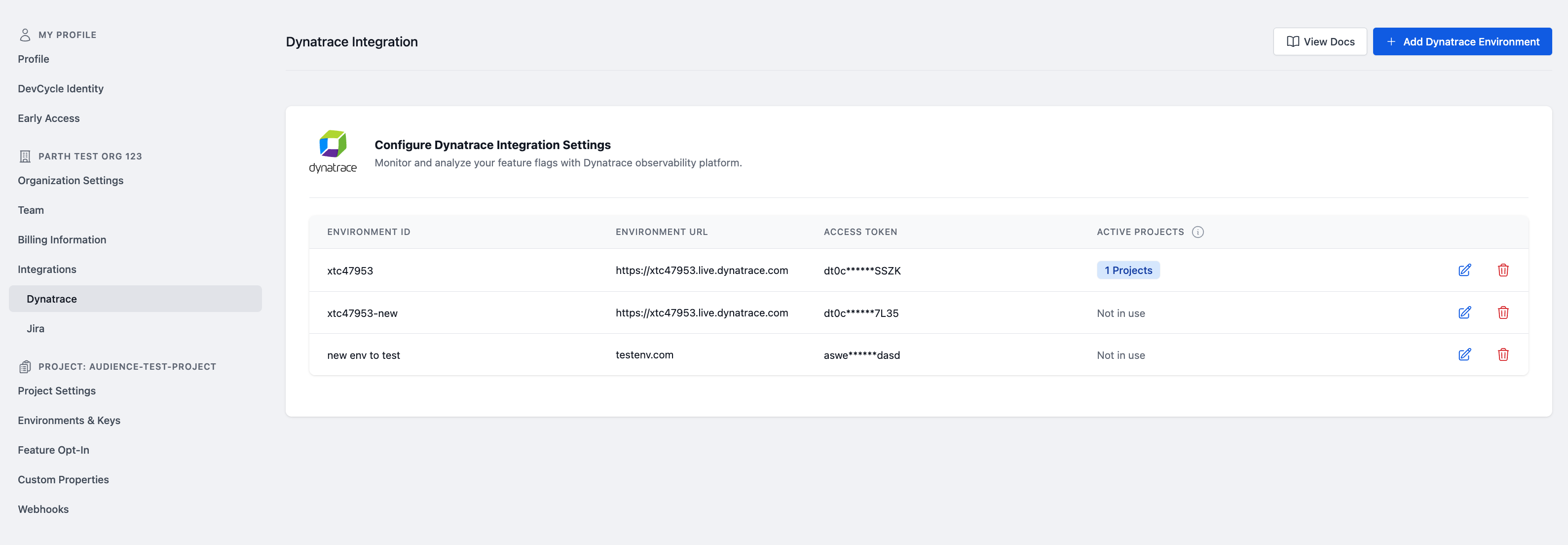Dynatrace Settings